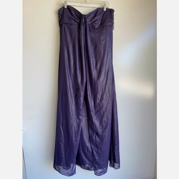 NWT $159 David's Bridal Lapis FogFoil Split Front A-Line Dress Beading Size 16 - Picture 1 of 13